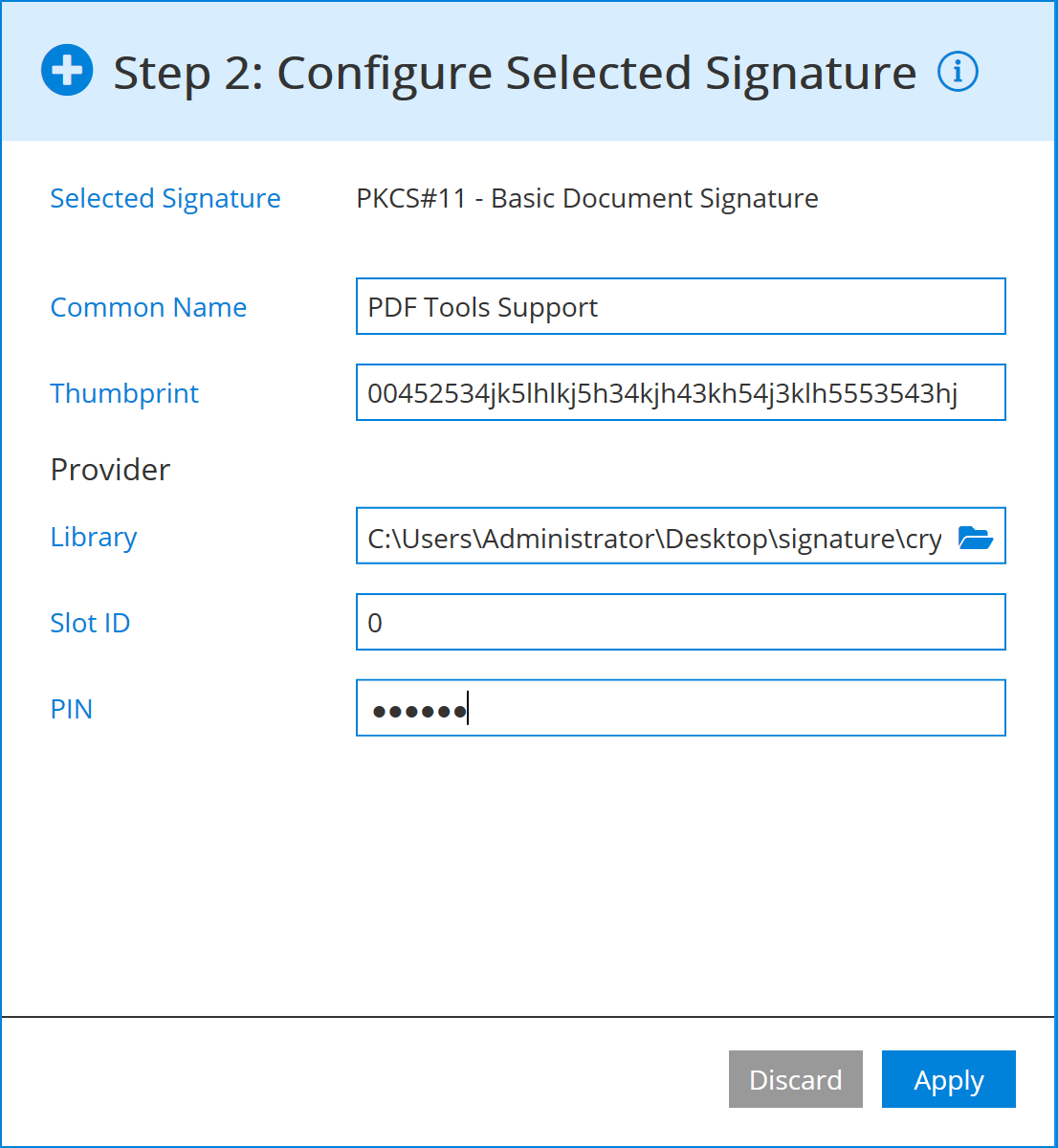 PKCS#11 signature configuration of PADES-B-B