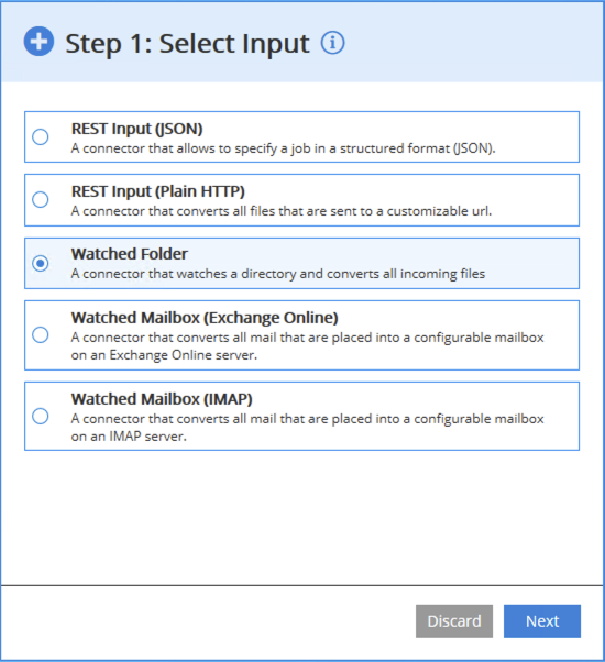 Screenshot of the watched folder input section in the Configurator.